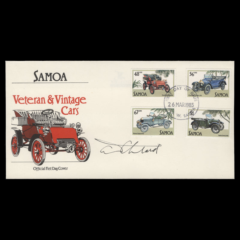 Samoa 1985 Veteran & Vintage Cars first day cover signed by Tony Theobald