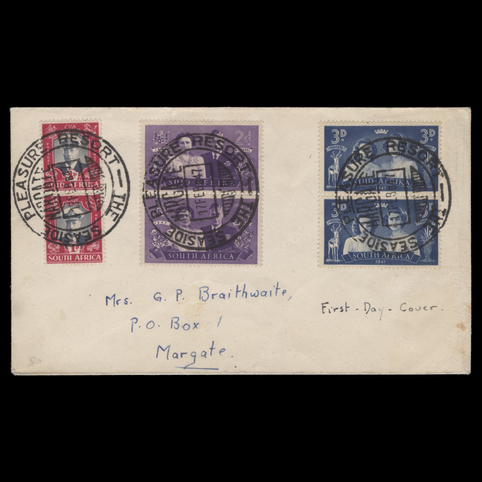 South Africa 1947 Royal Visit first day cover, MARGATE