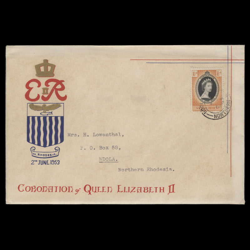 Northern Rhodesia 1953 (FDC) 1½d Coronation, NDOLA