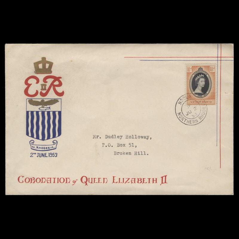 Northern Rhodesia 1953 (FDC) 1½d Coronation, NDOLA