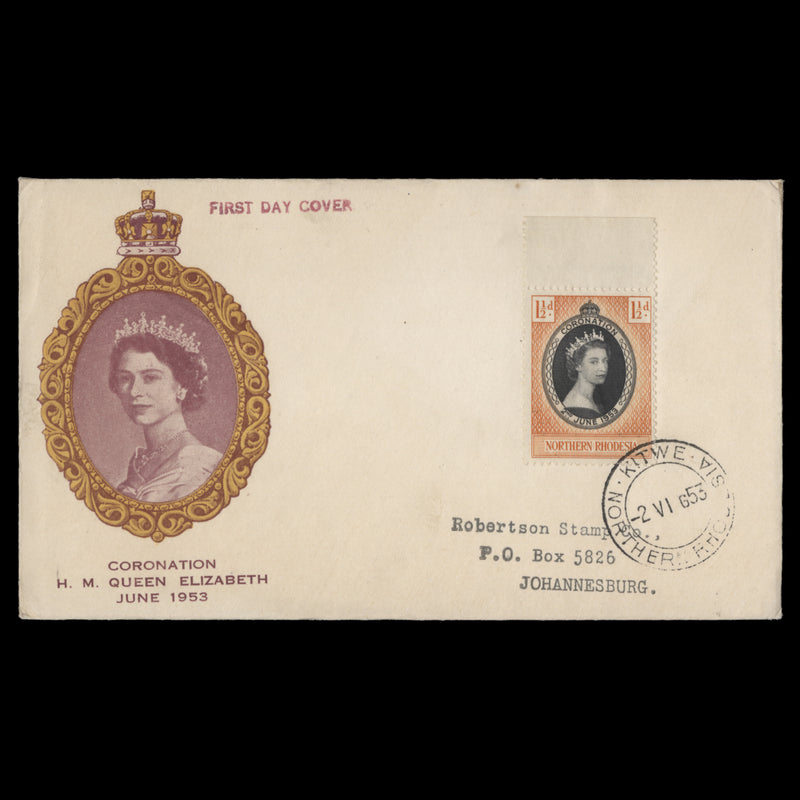 Northern Rhodesia 1953 (FDC) 1½d Coronation, KITWE