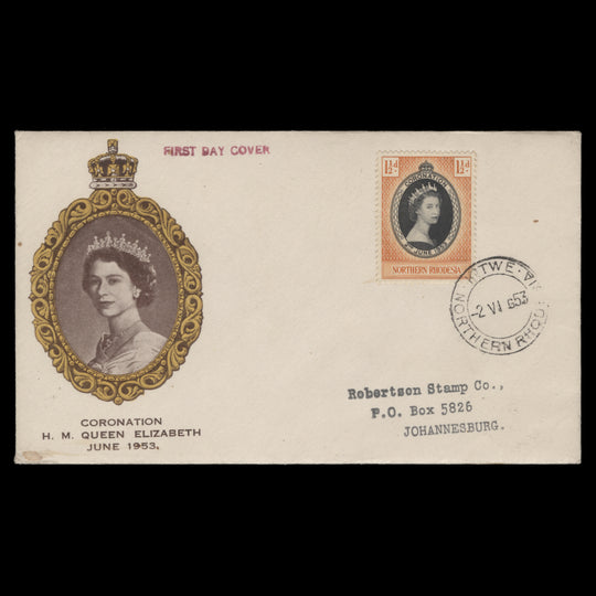 Northern Rhodesia 1953 (FDC) 1½d Coronation, KITWE