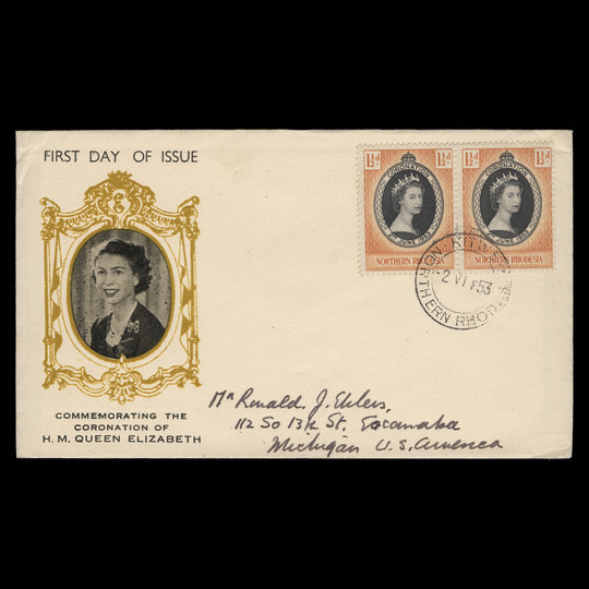 Northern Rhodesia 1953 (FDC) 1½d Coronation pair, KITWE