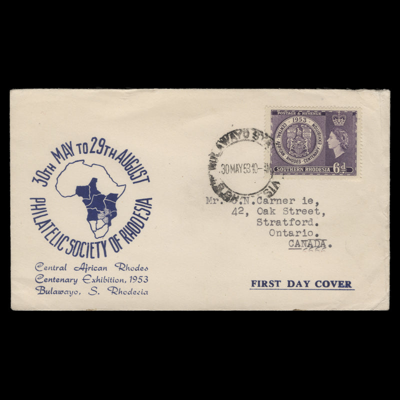 Southern Rhodesia 1953 Rhodes Centenary Exhibition first day cover, BULAWAYO