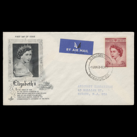 Southern Rhodesia 1953 (FDC) 2s6d Coronation, SALISBURY