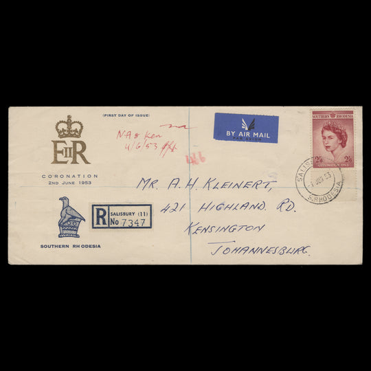 Southern Rhodesia 1953 (FDC) 2s6d Coronation, SALISBURY