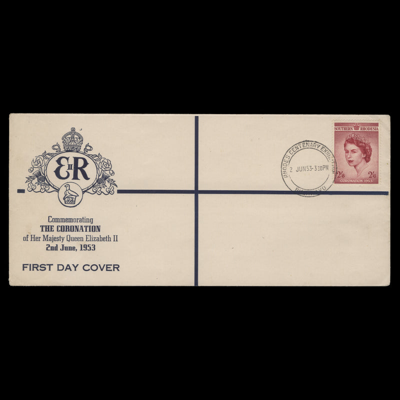 Southern Rhodesia 1953 2s6d Coronation day cover, RHODES CENTENARY EXHIBITION
