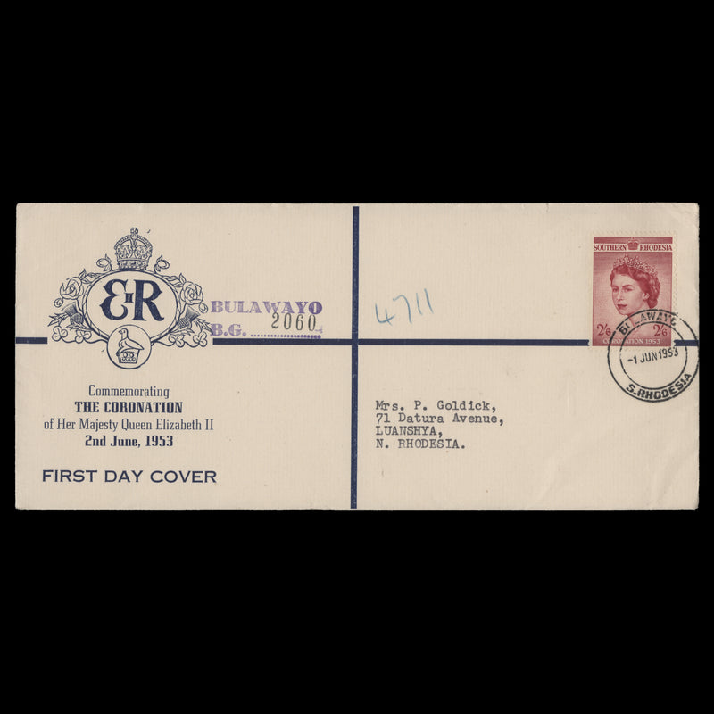 Southern Rhodesia 1953 (FDC) 2s6d Coronation, BULAWAYO