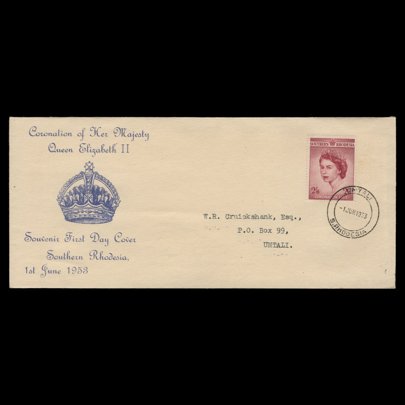 Southern Rhodesia 1953 (FDC) 2s6d Coronation, UMTALI