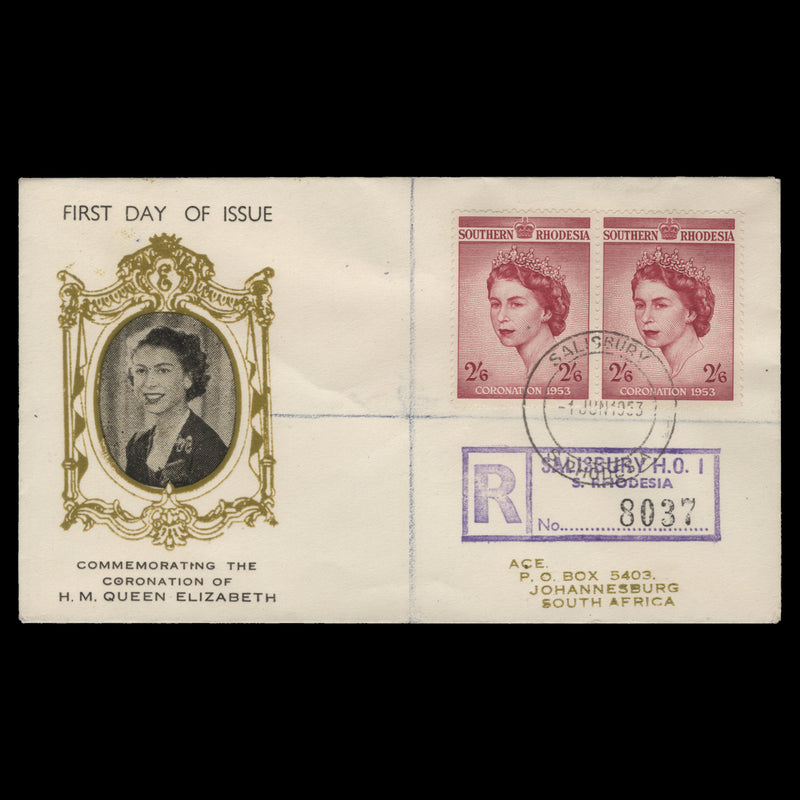 Southern Rhodesia 1953 (FDC) 2s6d Coronation pair, SALISBURY