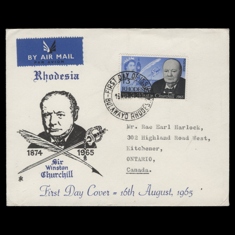Rhodesia 1965 Churchill Commemoration pre-release cover, BULAWAYO