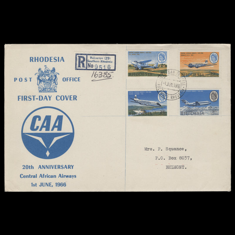 Rhodesia 1966 Central African Airways first day cover, BULAWAYO
