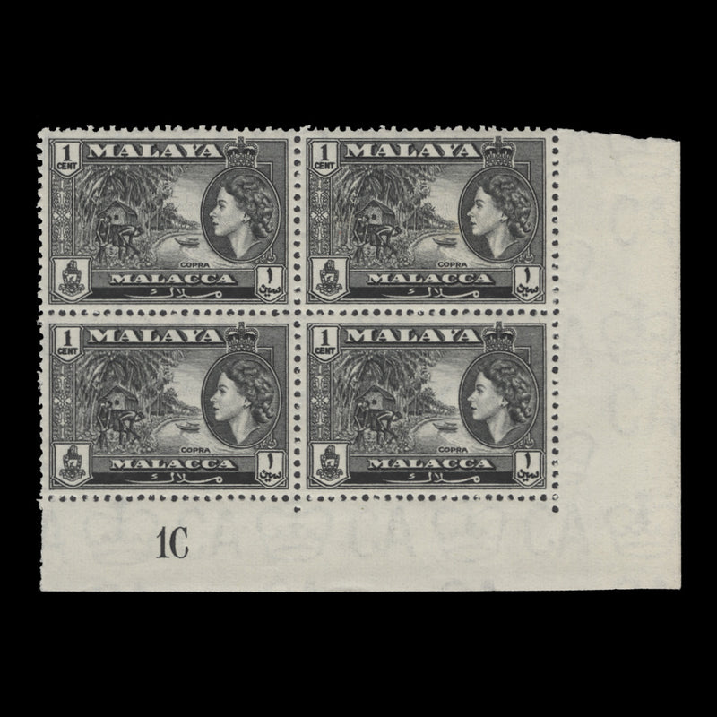 Malacca 1957 (MNH) 1c Copra plate 1C block