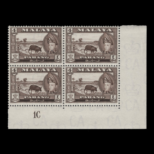 Pahang 1957 (MNH) 4c Ricefield plate 1C block