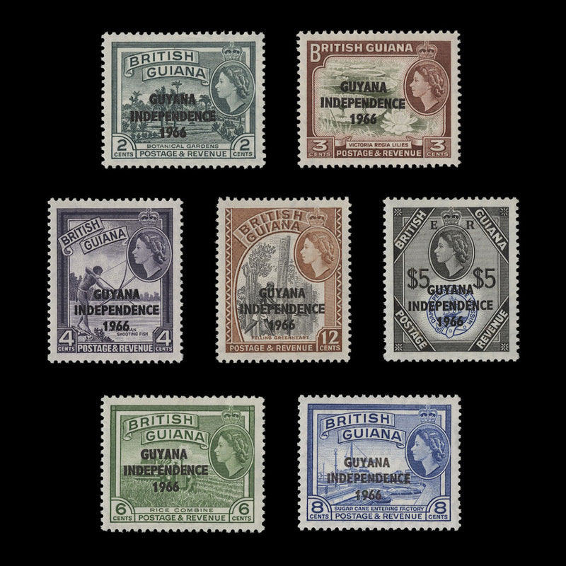 Guyana 1966 (MNH) Independence Provisionals, script watermark