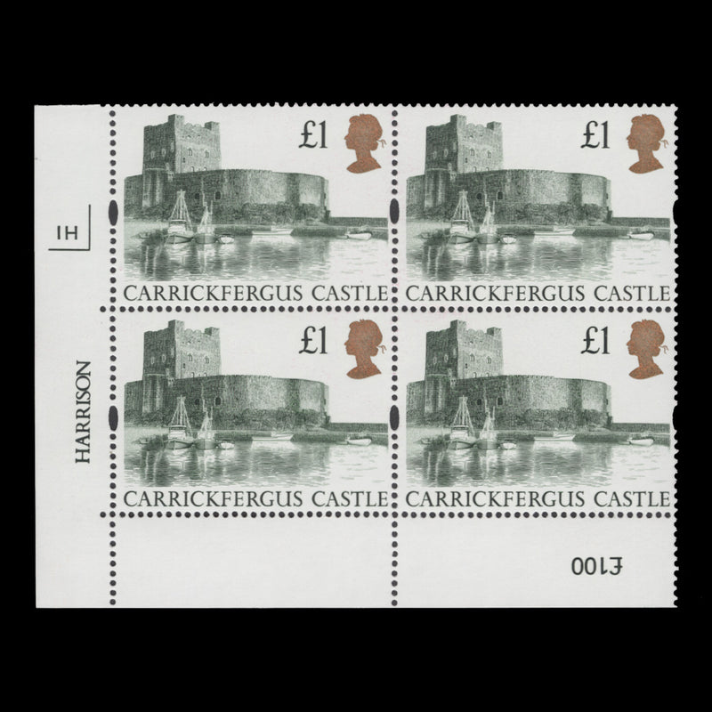Great Britain 1992 (MNH) £1 Carrickfergus Castle plate 1H block