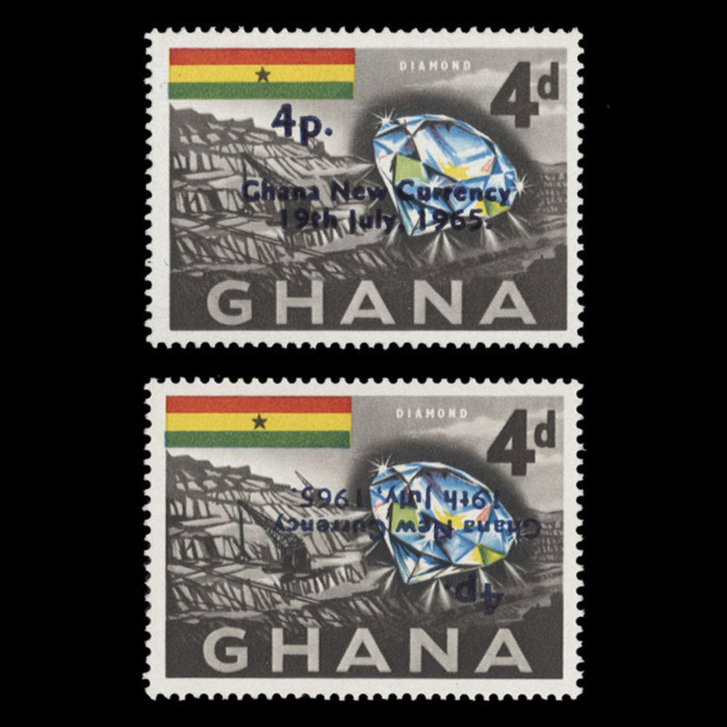 Ghana 1965 (Variety) 4p/4d Diamond Mine with inverted surcharge