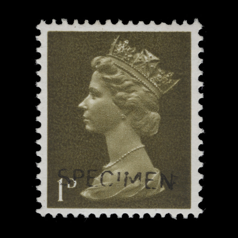 Great Britain 1968 (MNH) 1d Yellowish Olive with SPECIMEN overprint