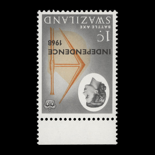 Swaziland 1968 (Variety) 1c Battle Axe with inverted watermark