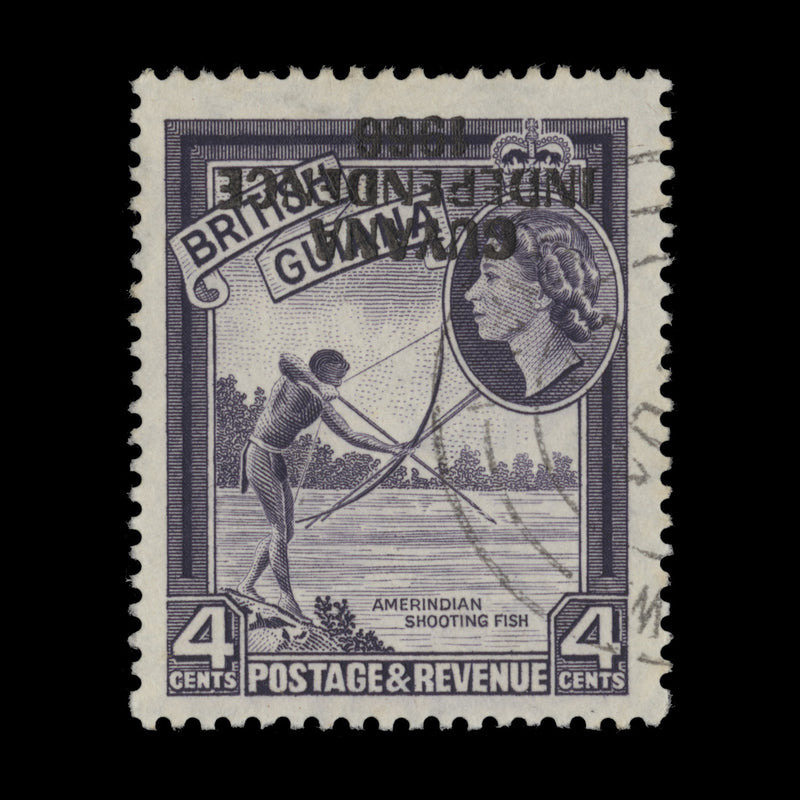 Guyana 1967 (Variety) 4c Amerindian Shooting Fish with inverted overprint