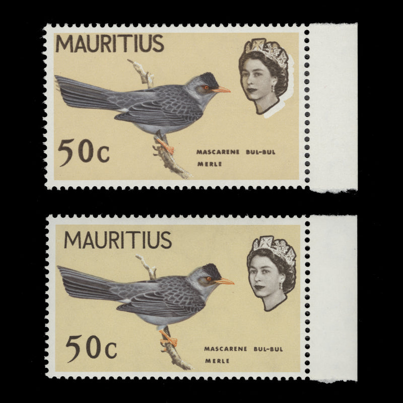 Mauritius 1965 (Variety) 50c Mascarene Bul-Bul brown shift