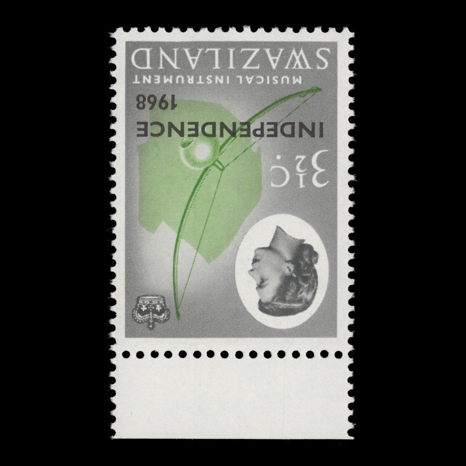 Swaziland 1968 (Variety) 3½c Musical Instrument with inverted watermark ...