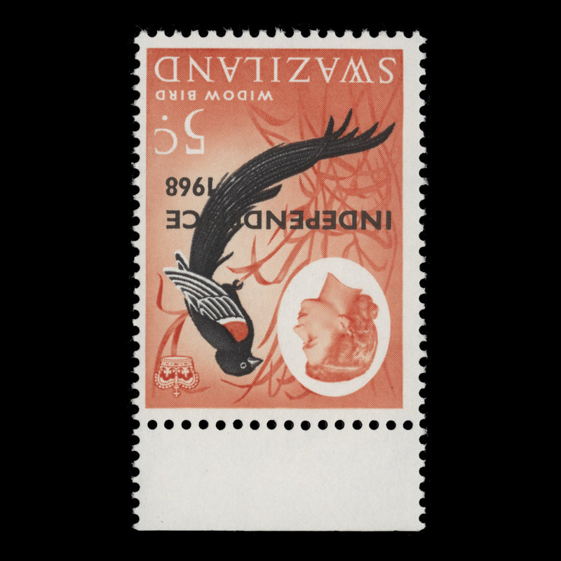 Swaziland 1968 (Variety) 5c Widow Bird with inverted watermark