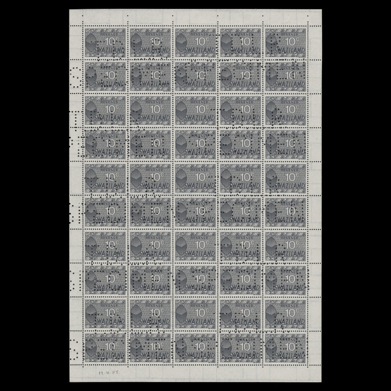 Swaziland 1988 (MNH) 10c Revenue SPECIMEN sheet