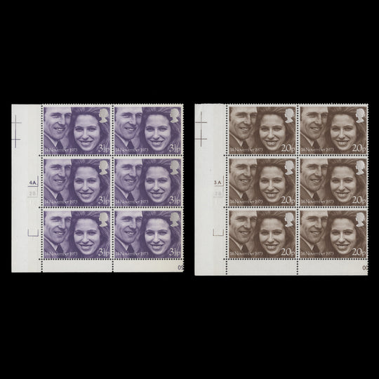 Great Britain 1973 (MNH) Royal Wedding cylinder blocks