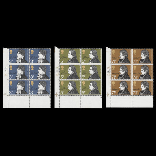 Great Britain 1971 (MNH) Literary Anniversaries cylinder blocks