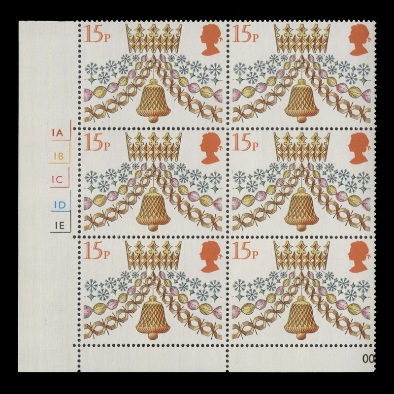 Great Britain 1980 (Variety) 15p Christmas cylinder block, toned paper