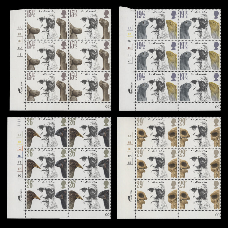 Great Britain 1982 (MNH) Charles Darwin Centenary no-dot cylinder blocks