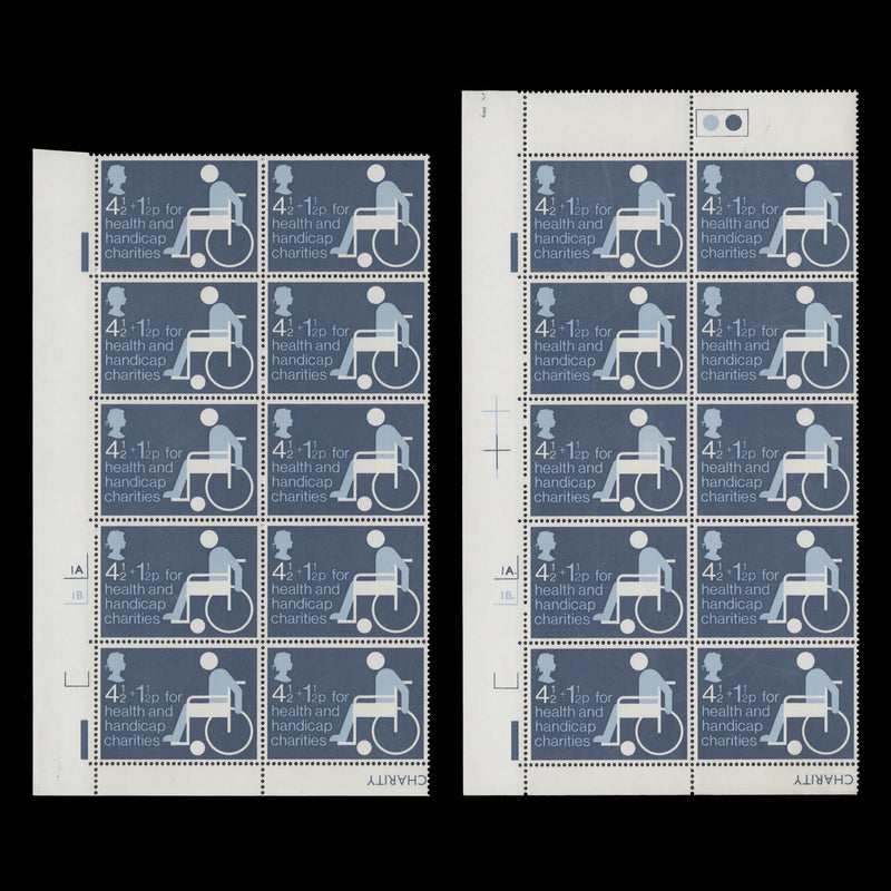 Great Britain 1975 (MNH) 4½p Health & Handicap Charities cylinder blocks