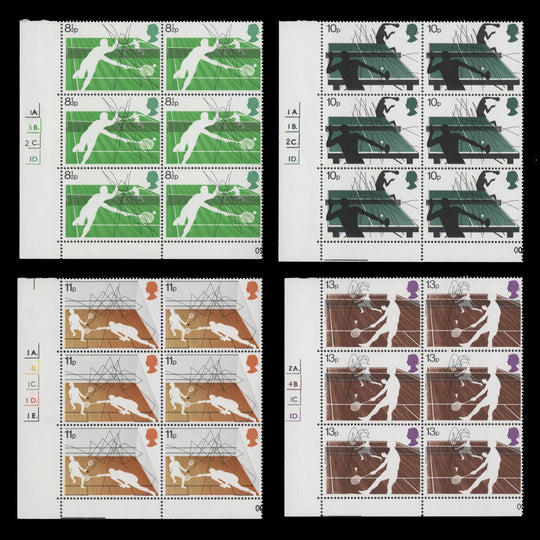 Great Britain 1977 (MNH) Racket Sports cylinder dot blocks
