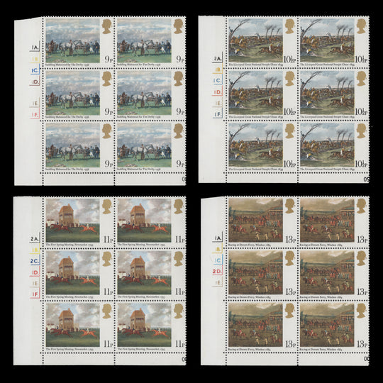 Great Britain 1979 (MLH) Horseracing Paintings cylinder dot blocks