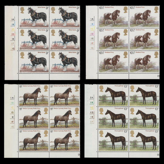 Great Britain 1978 (MNH) Horses cylinder no-dot blocks