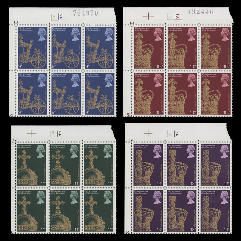 Great Britain 1978 (MNH) Coronation Anniversary cylinder dot blocks