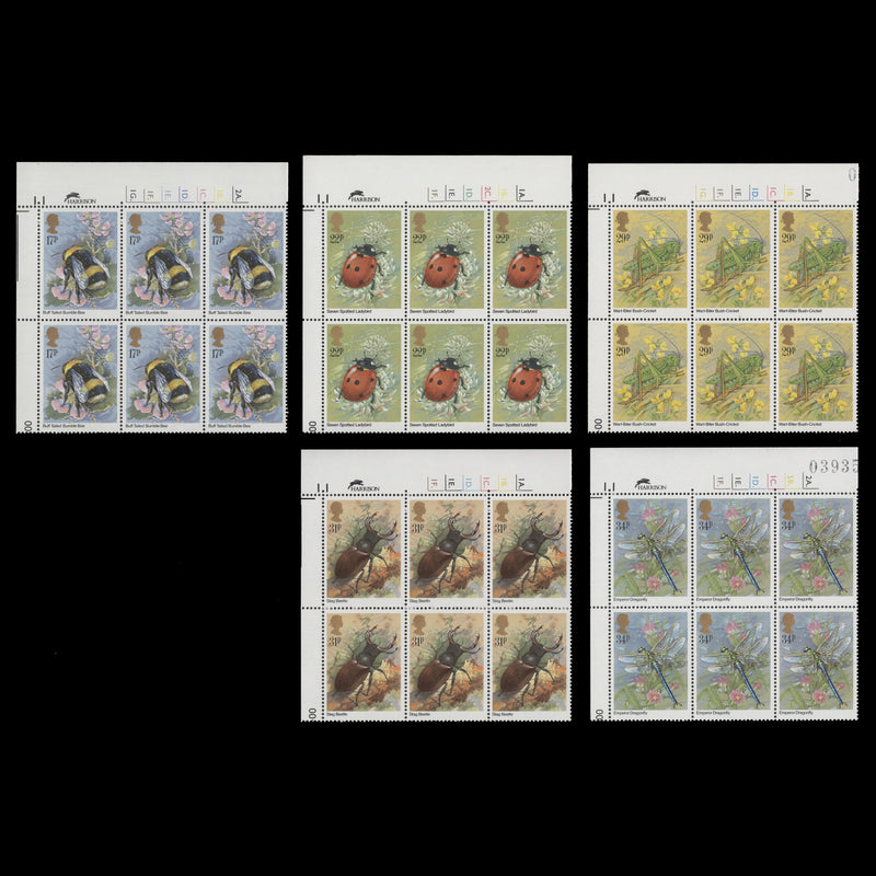 Great Britain 1985 (MNH) Insects cylinder dot blocks
