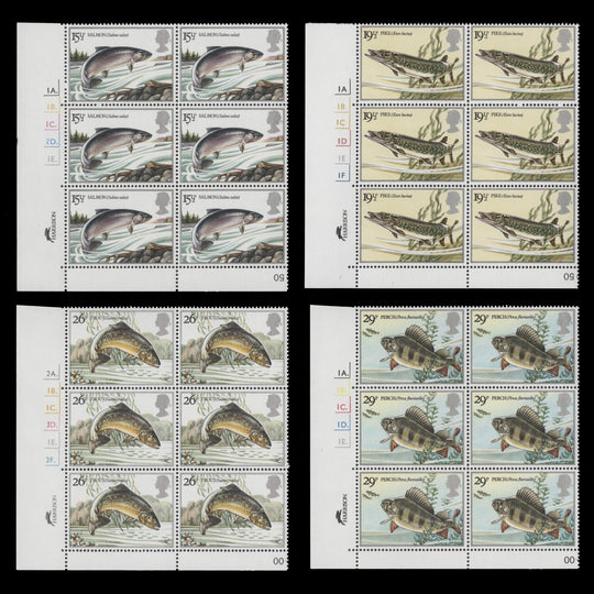 Great Britain 1983 (MNH) River Fish cylinder blocks