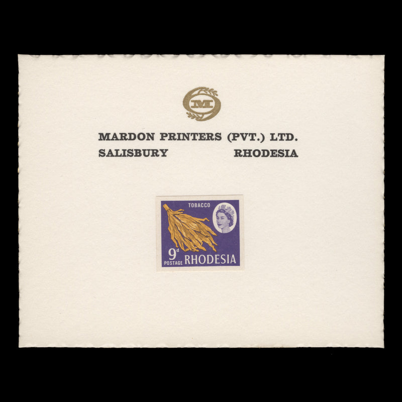 Rhodesia 1967 Tobacco imperf proof single on presentation card