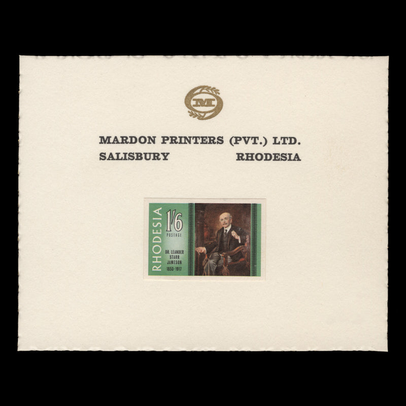 Rhodesia 1967 Leander Jameson imperf proof single on presentation card