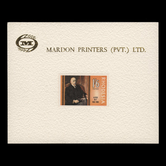 Rhodesia 1968 Alfred Beit imperf proof single on presentation card