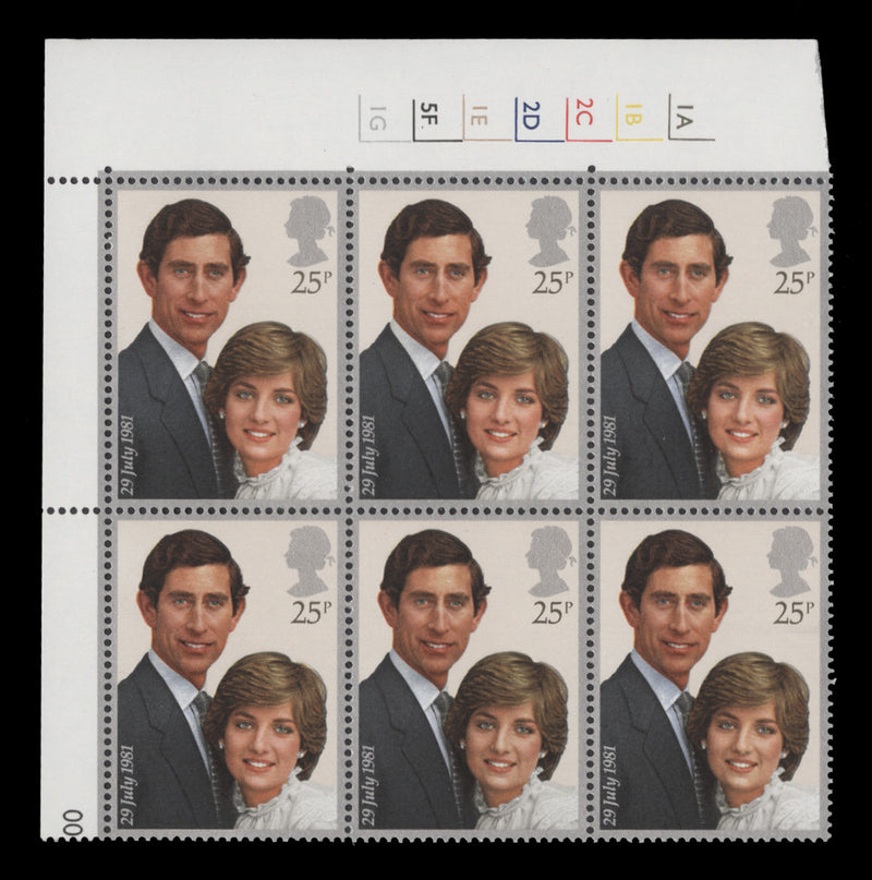 Great Britain 1981 (MNH) 25p Royal Wedding cylinder dot block