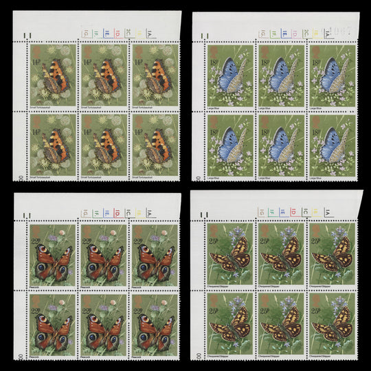 Great Britain 1981 (MNH) Butterflies cylinder blocks