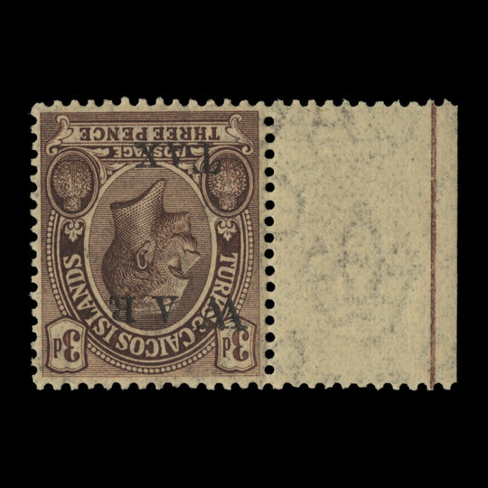Turks & Caicos Islands 1919 (Variety) 3d War Tax Provisional with inverted watermark