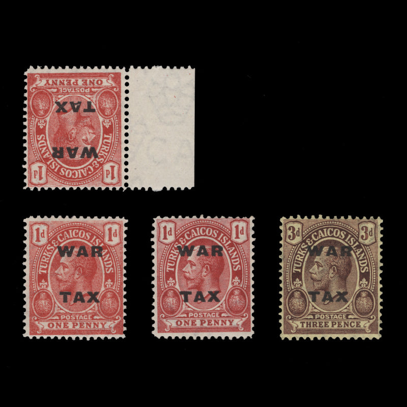 Turks & Caicos Islands 1918 (Variety) 1d War Tax Provisional with inverted watermark