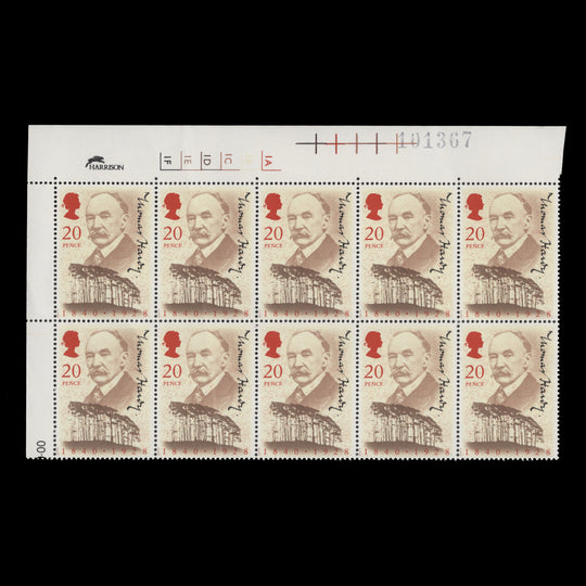 Great Britain 1990 (MNH) Thomas Hardy Birth Anniversary cylinder block