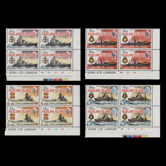 Falkland Islands 1974 (MNH) Battle of River Plate Anniversary plate blocks