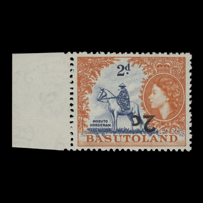 Basutoland 1961 (Variety) 2c/2d Mosuto Horseman surcharge inverted