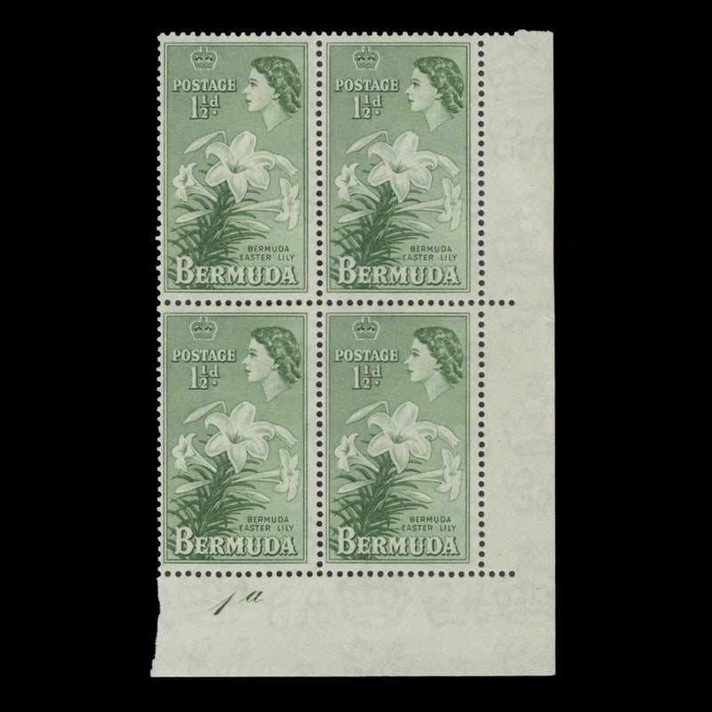Bermuda 1953 (MNH) 1½d Easter Lily plate 1a block